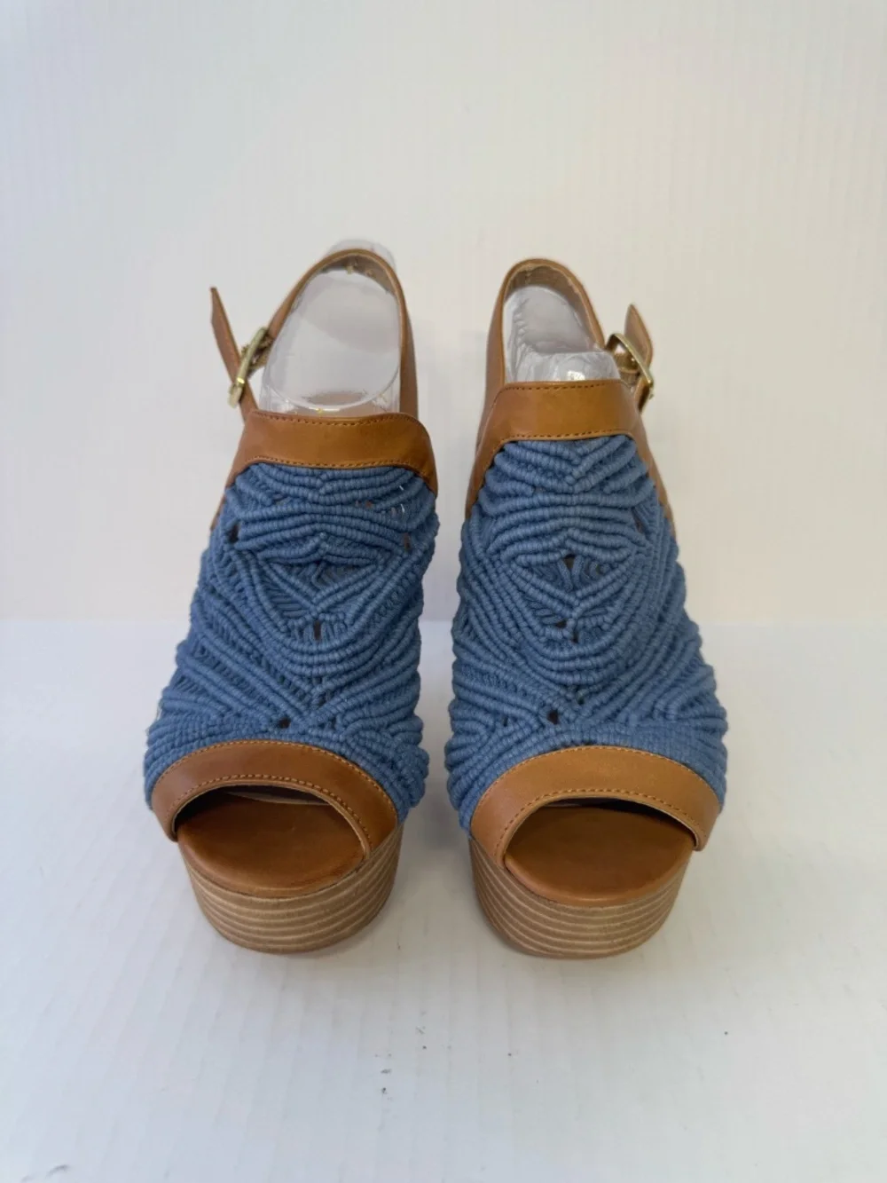 Steve Madden Blue Macramé Wedge Sandals Size 6 Resort Boho Platform Heels